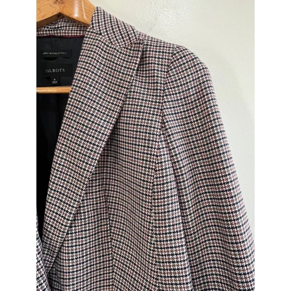 Talbots Houndstooth Blazer Womens 6 Brown Black Woven in Italy